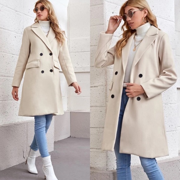 Jackets & Blazers - Cream trench peacoat overcoat white minimalist